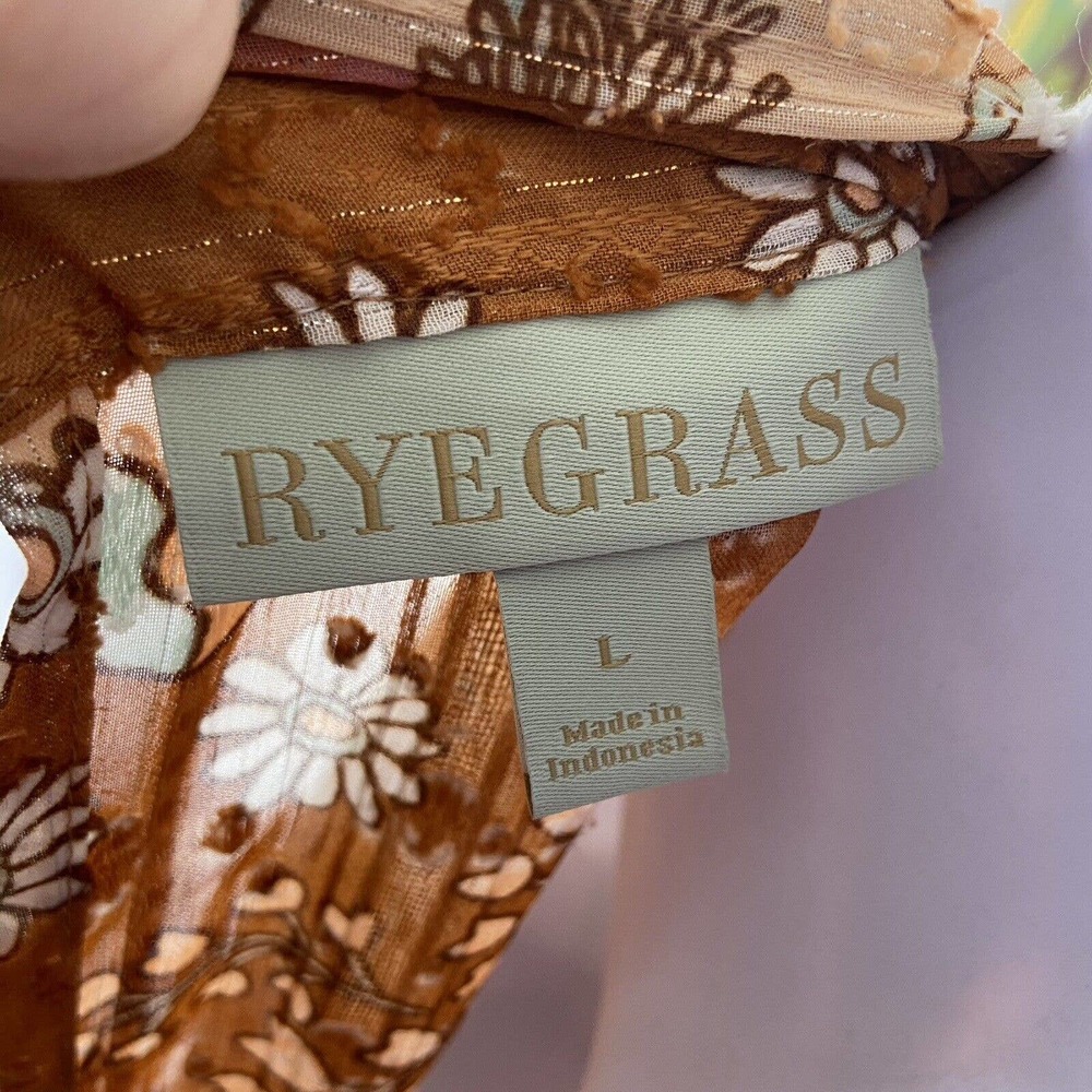 Ryegrass Large High Neck Long Sleeve Fit Flare Dress Mod Retro Rust Brown Floral - Picture 9 of 13